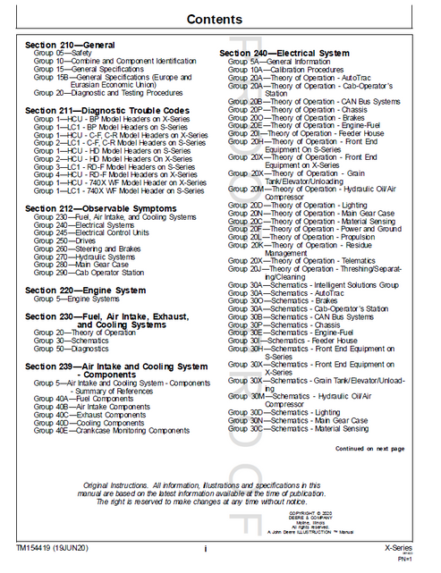 John Deere X-Series Combine Technical Diagnostic Manual