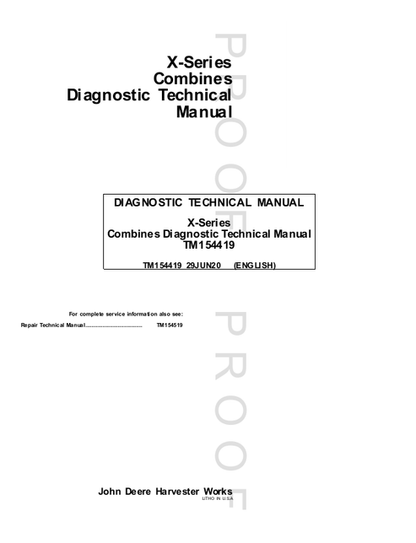 John Deere X-Series Combine Diagnostic Technical Manual 