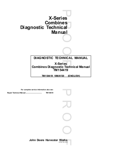 John Deere X-Series Combine Diagnostic Technical Manual TM154419
