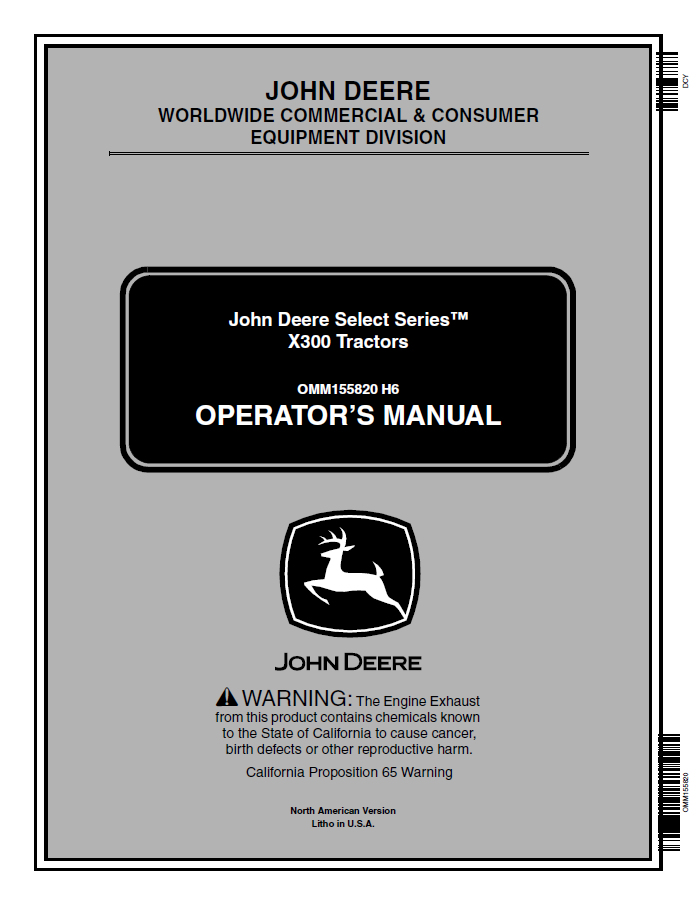John Deere X300 Select Series™ Tractors Operator Manual OMM155820 PDF