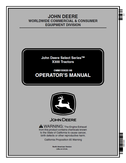 John Deere X300 Select Series™ Tractors Operator Manual OMM155820 PDF