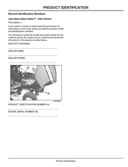 John Deere X300 Tractor Service & Operator Manual PDF OMM155820