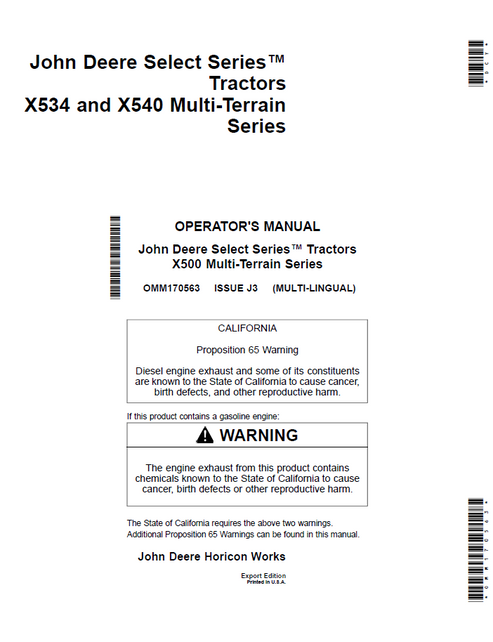 John Deere X500 Multi-Terrain Series Tractor Operator Manual OMM170563