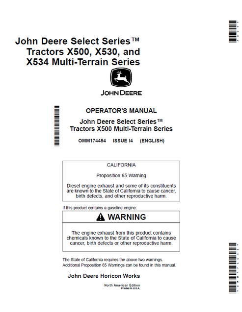 John Deere X500 Multi-Terrain Series Tractor Operator Manual OMM174454