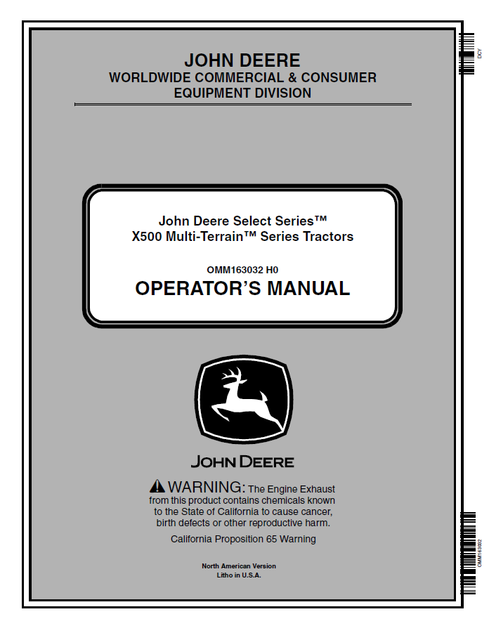 John Deere X500 Multi-Terrain™ Series Tractors Operator Manual OMM163032 PDF