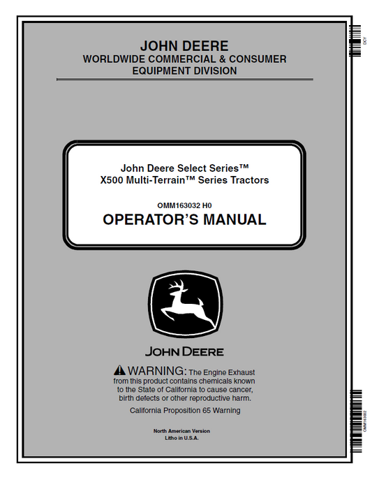 John Deere X500 Multi-Terrain™ Series Tractors Operator Manual OMM163032 PDF