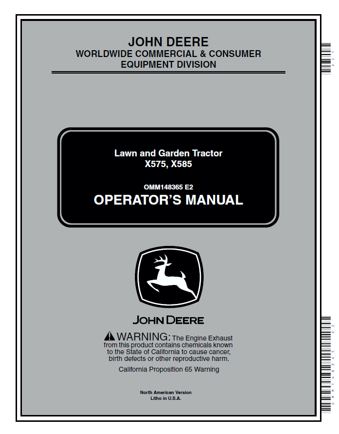 John Deere X575, X585 Lawn and Garden Tractors Operator Manual OMM148365 PDF