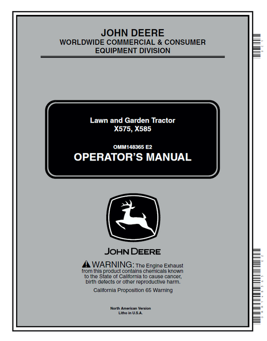John Deere X575, X585 Lawn and Garden Tractors Operator Manual OMM148365 PDF