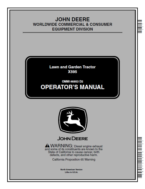 John Deere X595 Lawn and Garden Tractor Operator Manual OMM146853