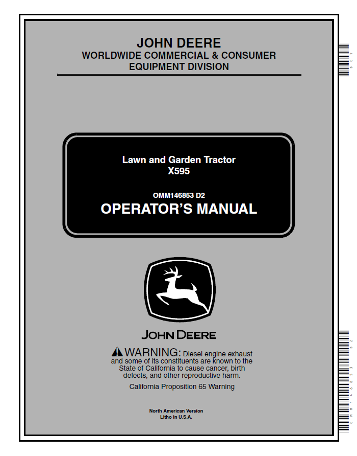 John Deere X595 Lawn and Garden Tractors Operator Manual OMM146853 PDF