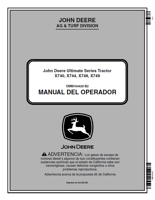 John Deere X740 X744 X748 X749 Ultimate Series Tractor Manual OMM164428