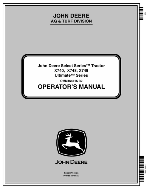 John Deere X740 X748 X749 Tractor Operator Manual OMM164415