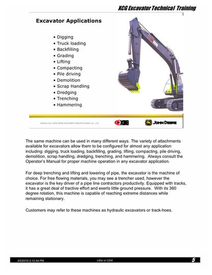John Deere XCG Crawler Excavator Technical Training Manual DGTC344