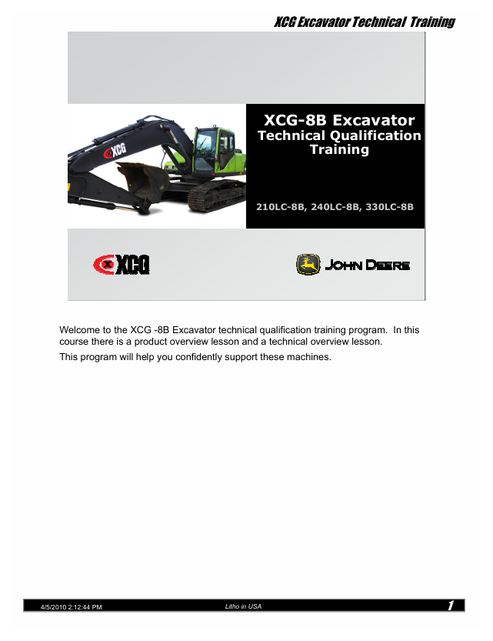 John Deere XCG Crawler Excavator Training Manual 210LC 240LC 330LC
