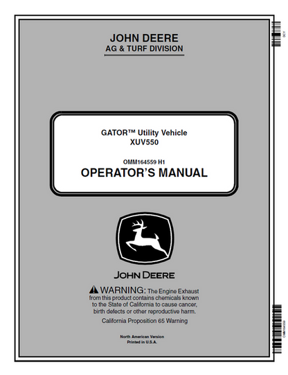 John Deere XUV550 Gator Utility Vehicle Operator Manual OMM164559