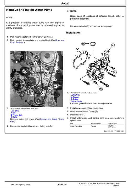 John Deere XUV825E XUV825M Gator Repair Technical Manual PDF TM150019