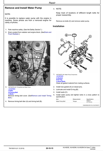 John Deere XUV825E XUV825M Gator Repair Technical Manual PDF TM150019