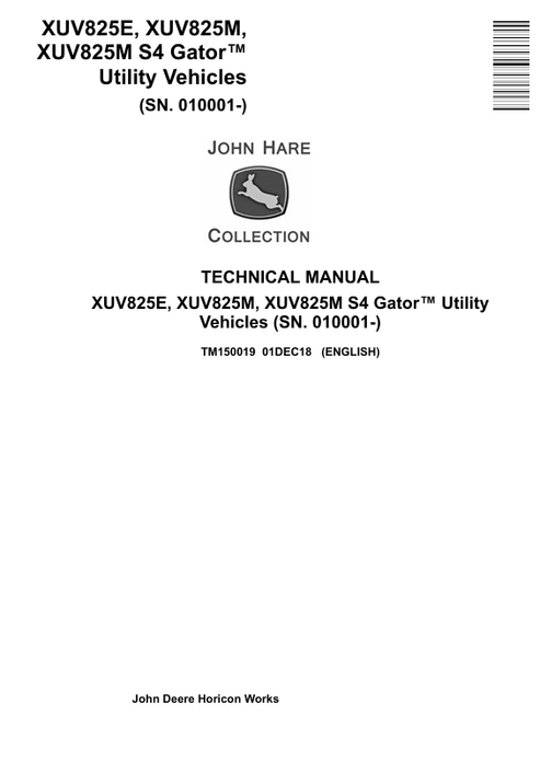 John Deere XUV825E XUV825M XUV825M S4 Gator Technical Manual TM150019