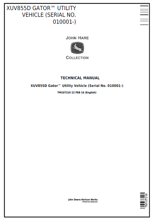 John Deere XUV855D Gator Utility Vehicle Technical Manual TM107219