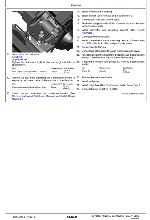 John Deere XUV865E XUV865M XUV865R Gator Repair Manual PDF TM145619