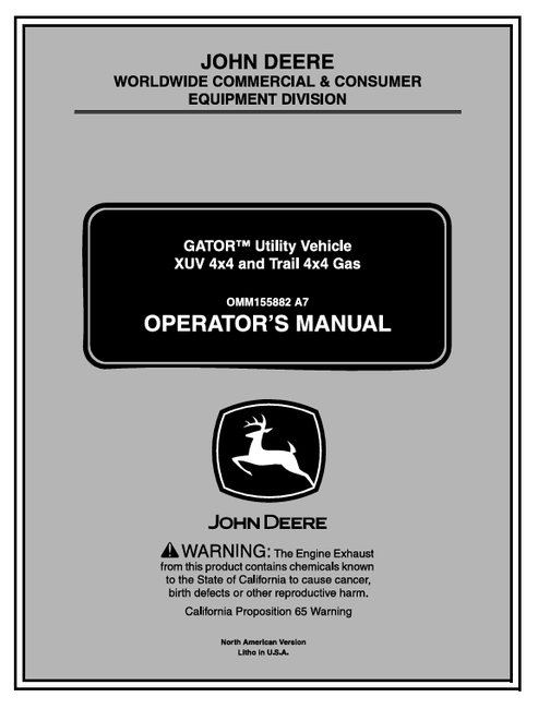 John Deere XUV 4x4 Utility Vehicle & Trail 4x4 Gas Operator Manual