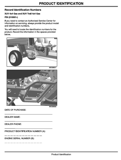 John Deere XUV 4x4 and Trail 4x4 Gas Utility Vehicle Manual OMM155882