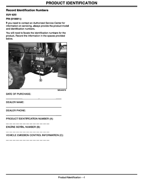 John Deere XUV 625i Gator Utility Vehicle Operation & Maintenance Manual