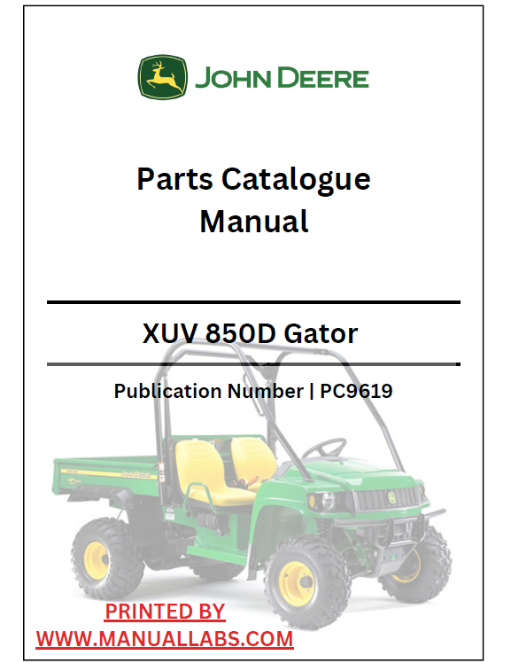 John Deere XUV 850D Gator Parts Catalogue Manual PC9619 PDF
