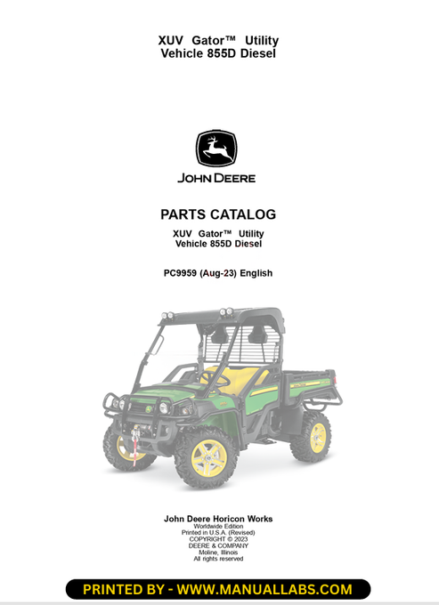 John Deere XUV 855D Gator Diesel Parts Catalog Manual PC9959