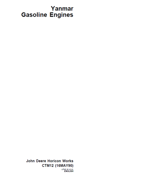 John Deere Yanmar Gasoline Engines Component Technical Manual CTM12 PDF 