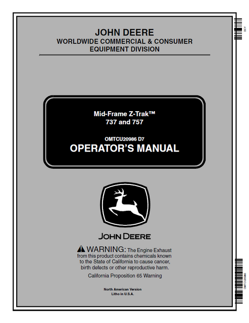 John Deere Z-TRAK 737 & 757 Mid-Frame Operator Manual PDF