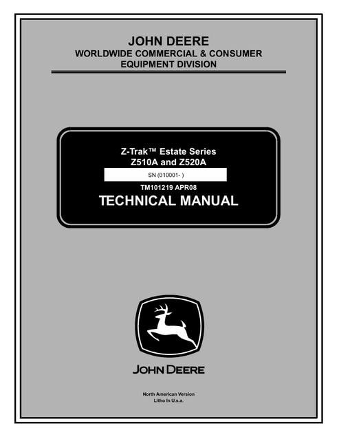 John Deere Z510A Z520A Z-TRAK Estate Technical Manual TM101219