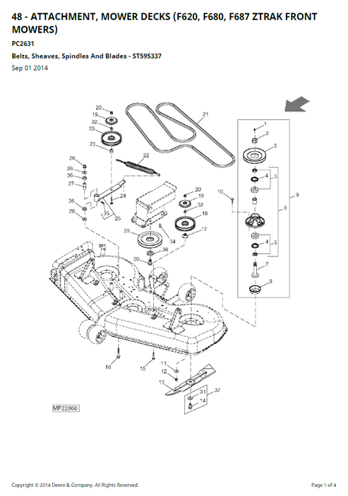 John Deere ZTRAK F620 F680 F687 Front Mower Parts Catalogue