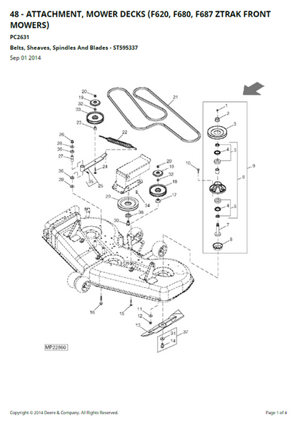 John Deere ZTRAK F620 F680 F687 Front Mower Parts Catalogue