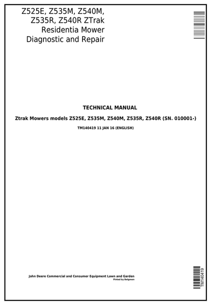 John Deere ZTRAK Z525E Z535M Z540M Z535R Z540R Manual TM140419
