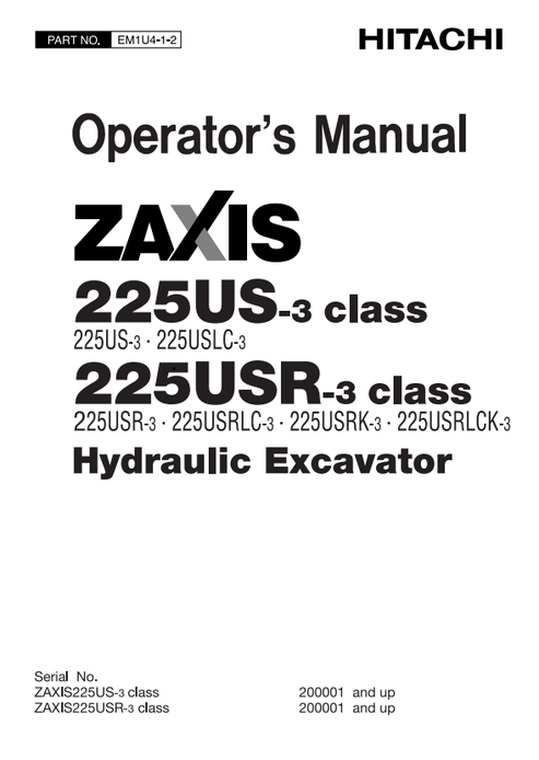 John Deere Zaxis 1225US-3 225USR-3 Operator Manual EM1U412