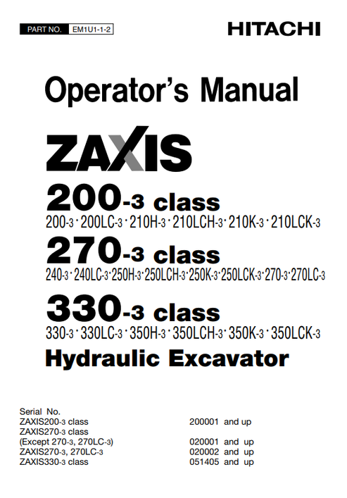 John Deere Zaxis 200-3 270-3 330-3 Operator Manual EM1U112