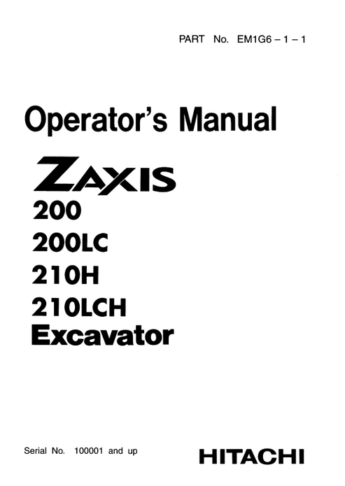 John Deere Zaxis 200 200LC 210H 210LCH Excavator Operator Manual