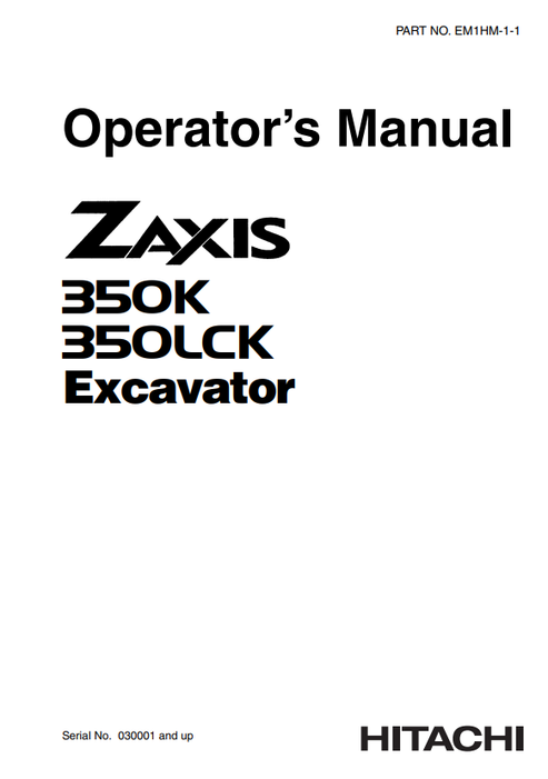 John Deere Zaxis 350K & 350LCK Excavator Operator Manual PDF