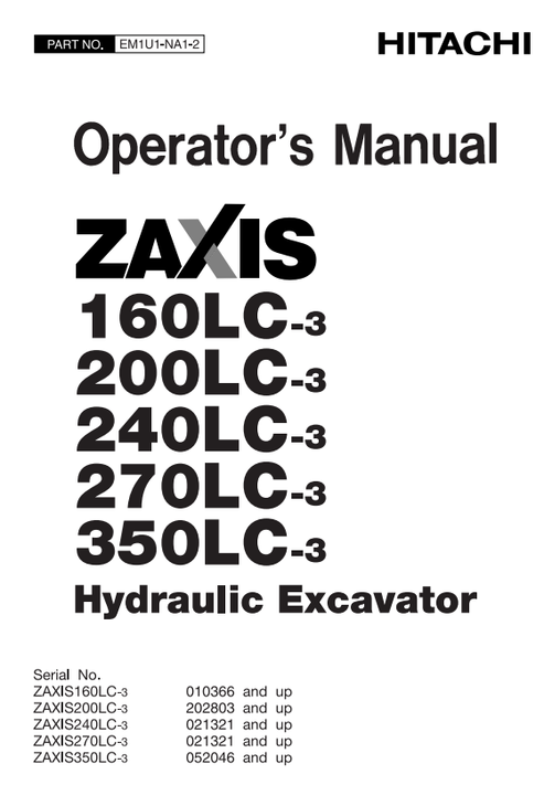 John Deere Zaxis 60LC-3 200LC-3 240LC-3 270LC-3 350LC-3 Operator Manual