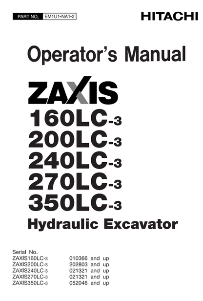 John Deere Zaxis 60LC-3 200LC-3 240LC-3 270LC-3 350LC-3 Operator Manual