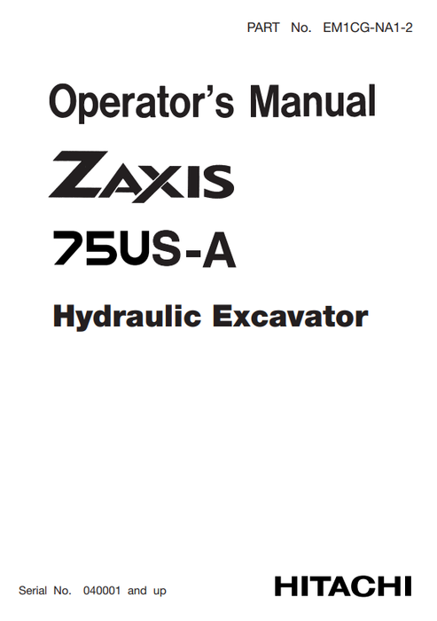 John Deere Zaxis 75US-A Hydraulic Excavator Operator Manual