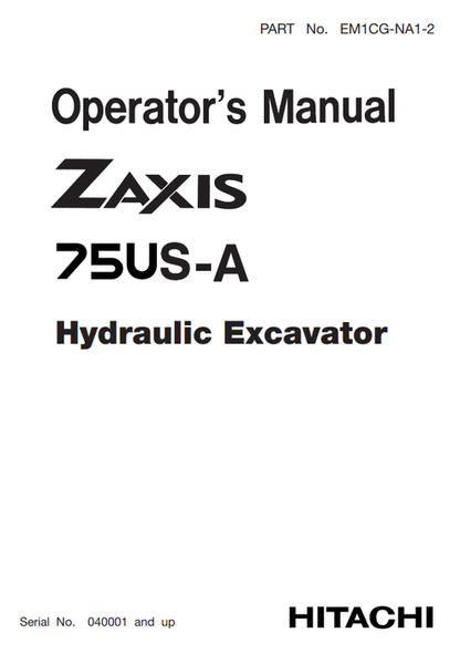 John Deere Zaxis 75US-A Hydraulic Excavator Operator Manual