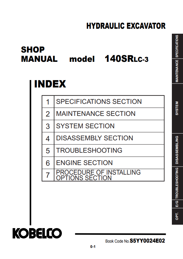 KOBELCO 140SRLC-3 HYDRAULIC EXCAVATOR SHOP MANUAL PDF