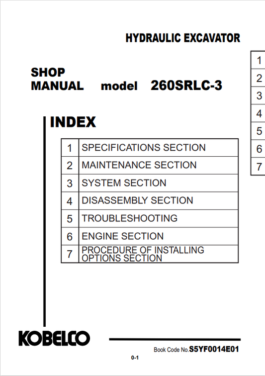 KOBELCO 260SRLC-3 HYDRAULIC EXCAVATOR SERVICE MANUAL PDF