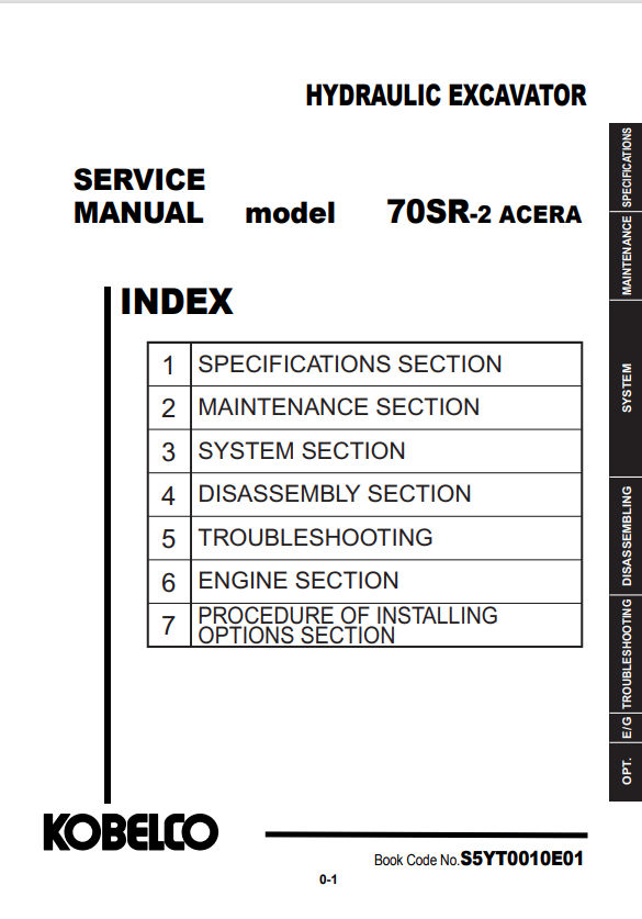 KOBELCO 70SR-2 ACERA HYDRAULIC EXCAVATOR SERVICE MANUAL PDF