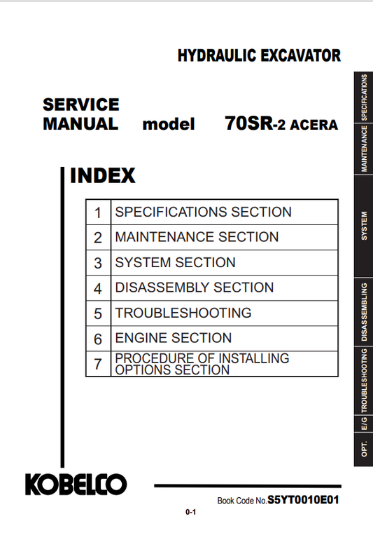 KOBELCO 70SR-2 ACERA HYDRAULIC EXCAVATOR SERVICE MANUAL PDF