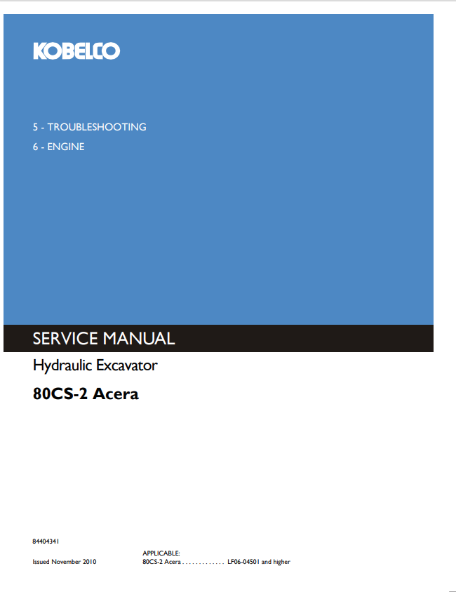 KOBELCO 80CS-2 ACERA HYDRAULIC EXCAVATOR SERVICE MANUAL PDF