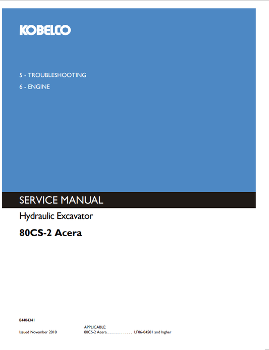 KOBELCO 80CS-2 ACERA HYDRAULIC EXCAVATOR SERVICE MANUAL PDF