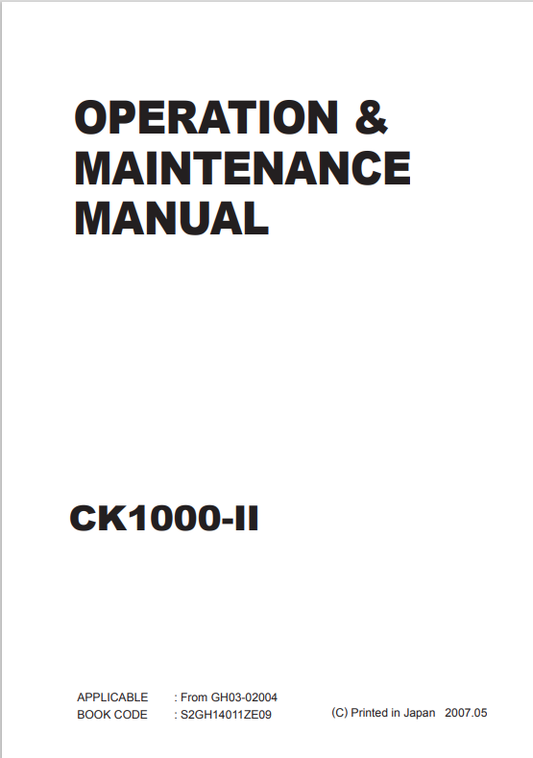 KOBELCO CK1000-II CRAWLER CRANE OPERATION AND MAINTENANCE MANUAL PDF